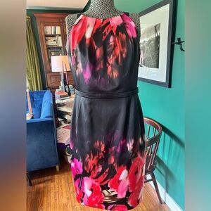 Tahari Red and Black Strapless Sheath Cocktail Dress